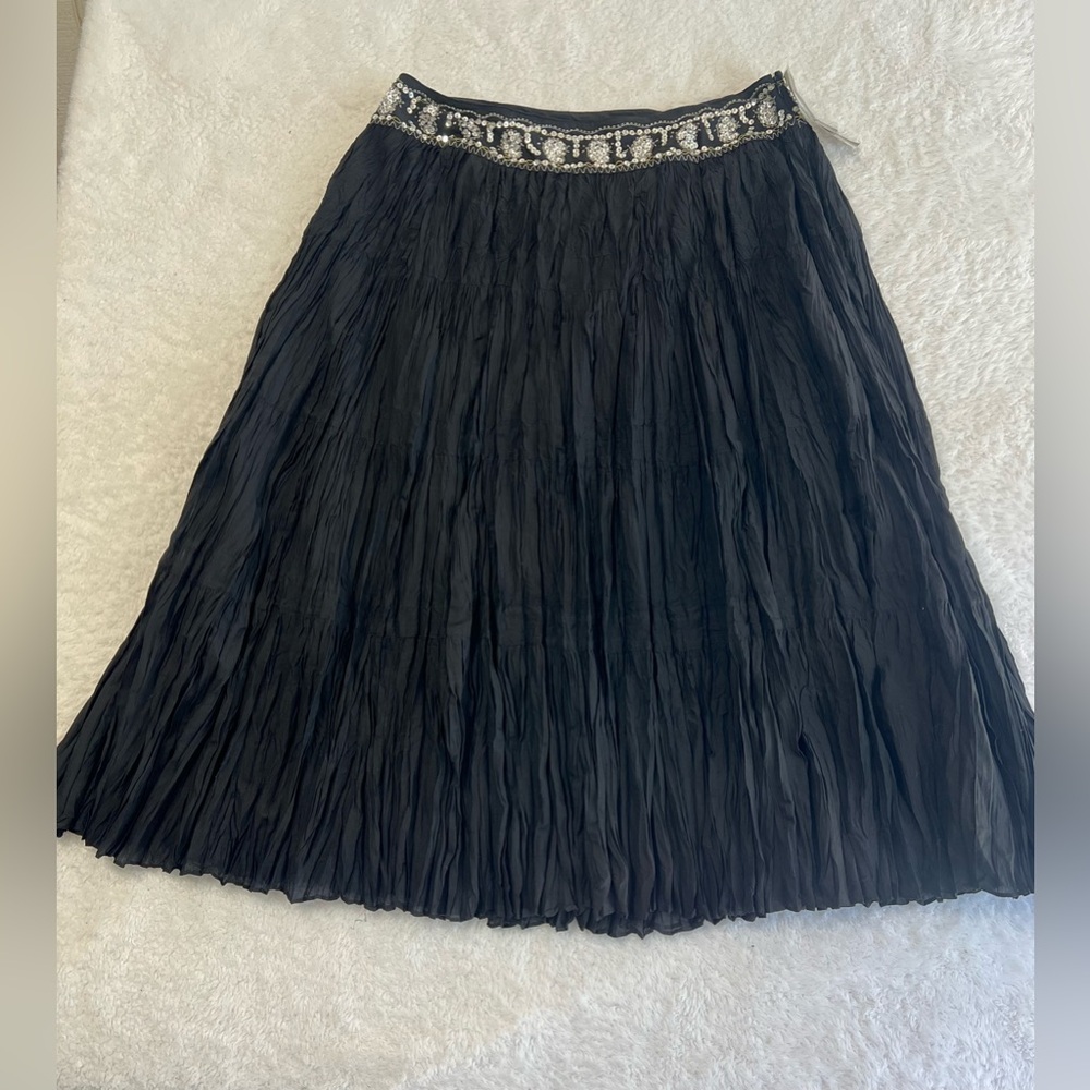 Nygard Collection Skirt Midi Crinkled Beaded Waist Lined Gypsie Prairie Boho 16